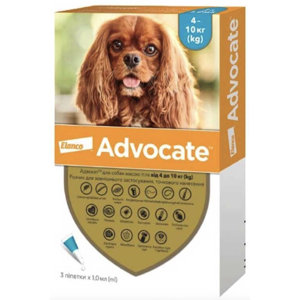Elanco Advocate для собак вагою від 4 до 10 кг 