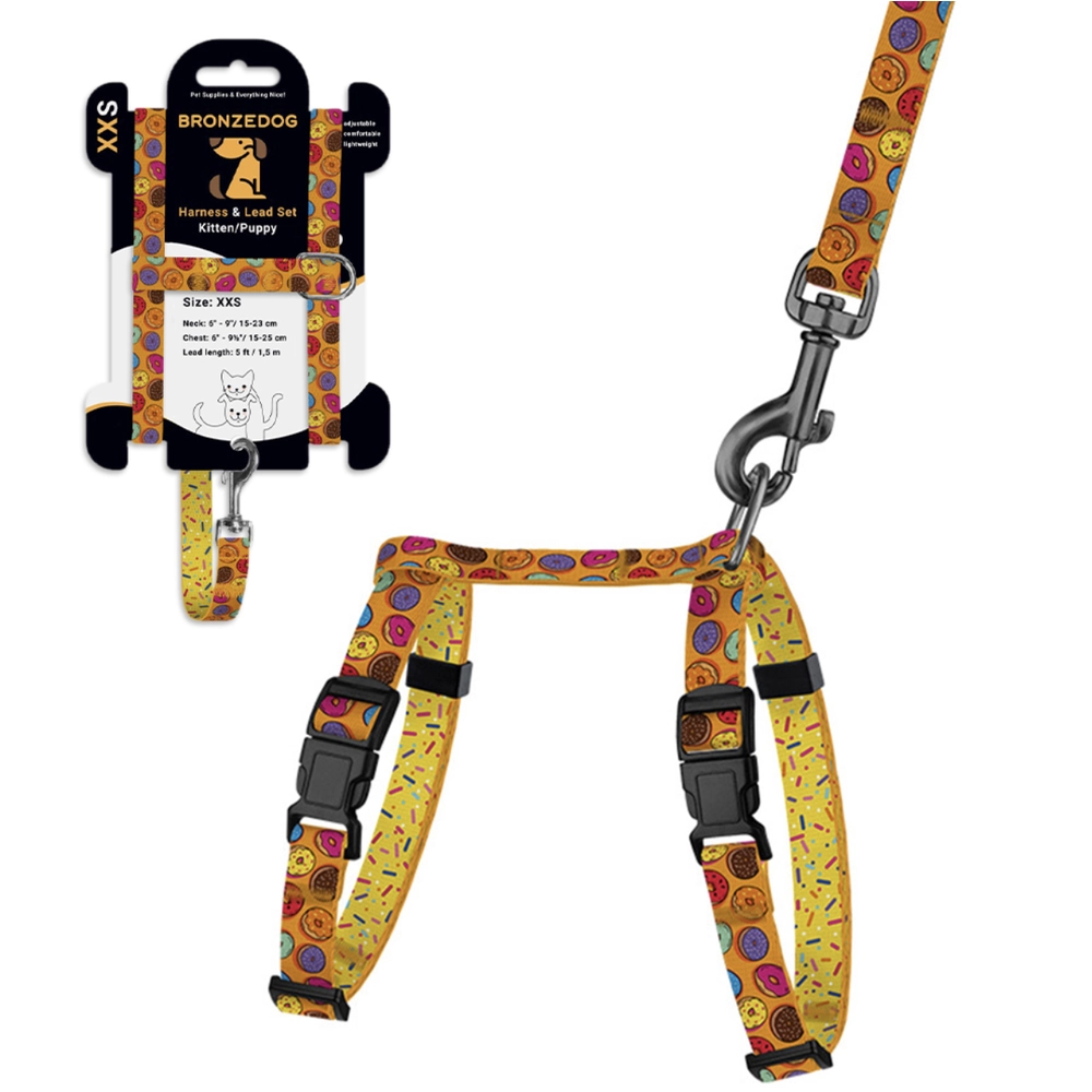 Bronzedog Urban Fruits Шлея с поводком Пончики для кошек и мелких собак 
